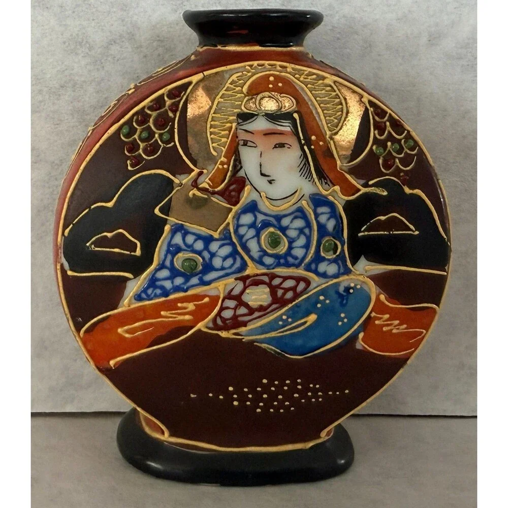Vintage Moriage Mini Vase, Lady Portrait